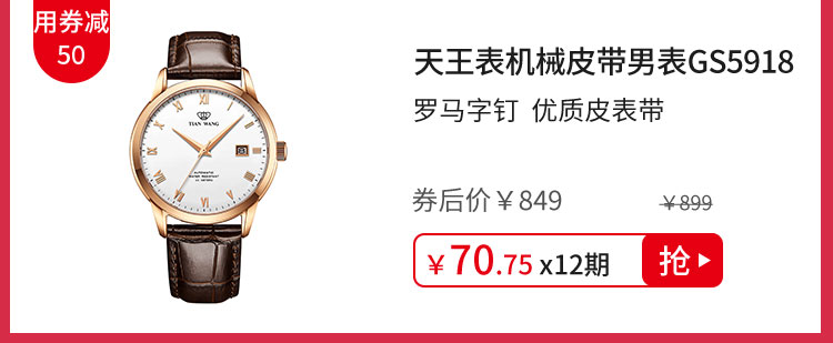 天王表机械皮带男表GS5918